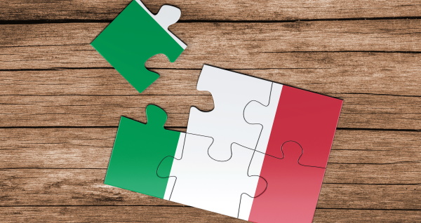 Italy national flag on jigsaw puzzle. One piece is missing. Danger concept.